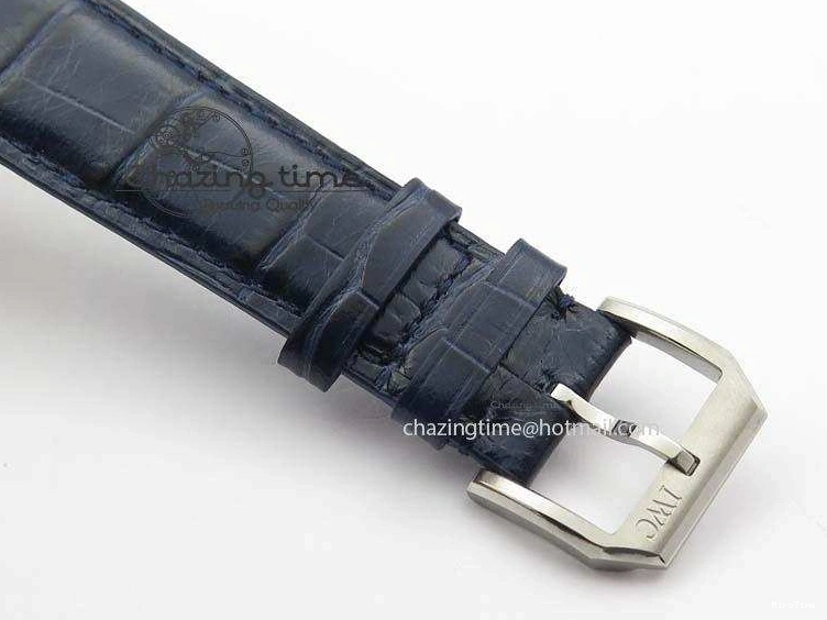 MIROTIME 0421 Portuguese IW5444 SS White Dial Blue Numbers On Blue Leather Strap A Modern 7258